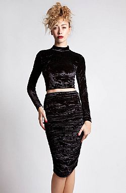 Yvonne Black Velvet Midi Skirt